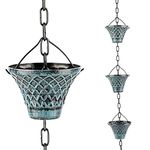 Tfro & Cile Rain Chain Gutter Downspout Substitution Decorative Garden Rainwater Diverter Home Decor 8 1/2 Feet Long - Blue Grid