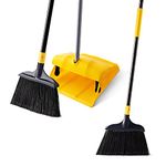 Yocada Heavy Duty Broom and Dustpan Set with Windproof Cover Commercial Outdoor Indoor 2 Plus 1 for Courtyard Garage Lobby Mall Market Floor Home Kitchen Room Office Pet Hair Rubbish