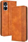 EASSGU Mobile Phone Case for ZTE Blade V40s (6.67 Inches) Flip Folio PU Leather Magnetic Switch Protective Case, 3 Card Slots, 1 Wallet, Stand Case - Brown