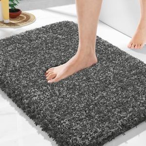 Yimobra Luxury Bathroom Rugs, Fluffy Bath Mats, Non Slip, Water Absorbent Microfiber, Machine Washable, Plush Soft Shower Rugs, Thick Matts for Bathroom Floor & Sink, Light Gray and Dark Gray