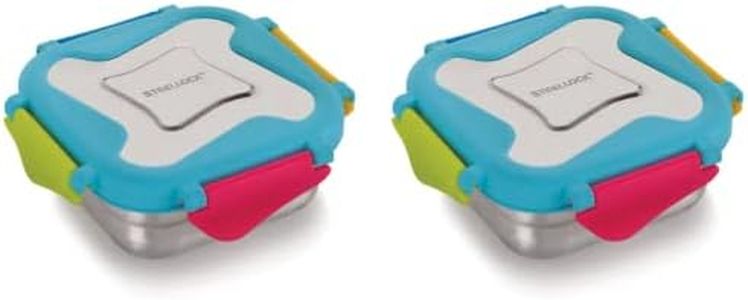 STEELLOCK Smart Stainless Steel Tiffin Lunch Box for Kids and Adults | Airtight & Leakproof | Square Tiffin Box for School & Office with Steel Lid | Romeo 360 ml 2 pc