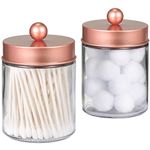 Apothecary Jars Bathroom Storage Organizer -Countertop Storage Organizer Canister Jar - Attractive Qtip Dispenser Holder Glass with Lid- for Cotton Swabs,Bath Salts,Hair Band / 2-Pack(Rose Gold)