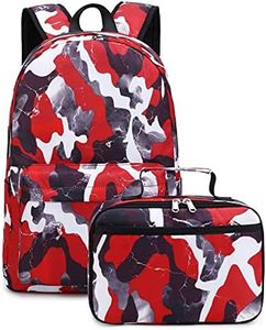 JIANYA School Backpack for Girls and Boys Teens Bookbags School Bag with Lunch Box, Camo Red, Large, Camo Backpack