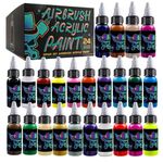 OPHIR Acrylic Airbrush Paint, Water-Based Model Paint, for Arts, Hobby, Shoes, Rocks, Leather Painting-24 Colors Air Brush Paint Sets, 30 ml/Bottle