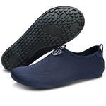 L-RUN Womens Mens Non-Slip Barefoot Quick-Dry Water Shoes Aqua Socks for Beach Pool Surf Dark Blue, Women's Size 12-13/Men's Size 10-11