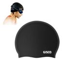 GISCO Silicone Swimming Cap for Adults, Swimming Cap for Long & Short Hair, Swimming Pool Cap, Cover Head to Keep Hair Dry, Waterproof Swim Caps | Swimming Cap for Women & Men (Black)