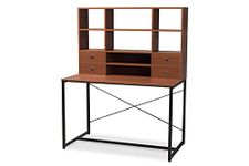 Baxton Studio Edwin Rustic Industrial Style Brown Wood Metal 2-in-1 Bookcase Writing Desk/Industrial/Brown/Medium Wood/Particle Board/Steel