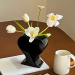 Ceramic Flower Vase, Peach Heart Shape Vase Vase for Home Office Table Centerpiece Decor Housewarming Festival Gift (Black)