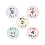 60 Personalized Waterproof Labels for Clothing Dots (Flowers Theme) - No-Sew - Laundry Safe - Stick-on