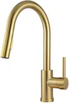 Brushed Gold Kitchen Faucet with Pull-Down Sprayer, Lava Odoro Brass Gold Single Hole Kitchen Sink Faucet Single Handle Faucet for Kitchen Sink with Supply Line Spot-Free, KF1120-SG