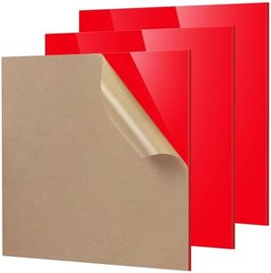 Adrattnay Red Acrylic Sheets 1/8" Thick, 3Pcs 8 x 8 Opaque Cast Acrylic Sheets for Laser Cutting & Engraving-3mm, with Protective Paper