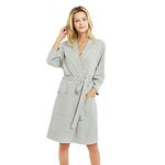 U2SKIIN Womens Robes, 100% Cotton Lightweight Robes 3/4 Sleeves Kimono Knit Soft Loungewear Short Bathrobe(Grey,L)