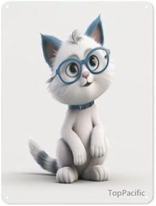 TopPacific 12x8IN Aluminum Retro Tin Sign Cute Cat in Blue Glasses, 3D Art A Perfect Addition for Your Kids Room, Nursery, or Home Decor