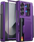 SIXBOX for Samsung Galaxy Z Fold 6 Case with S Pen Holder & Card Holder & Screen Protector, Built-in Hinge Protection & Sliding Camera Lens Cover, Durable Wallet Phone Case for Z Fold 6, Dark Purple