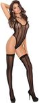 Elegant Moments Sexy Sheer Burnout Teddy Lingerie Set, One Size Fits Most, Black