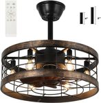 VUDANZYER Caged Ceiling Fan with Lights Remote Control, 18.5" Black Caged Industrial Ceiling Fan, 6 Speeds Reversible Motor Farmhouse Ceiling Fan for Porch, Kitchen, Patios, Bedroom