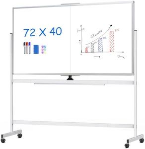 72 x 40 Double Sided Rolling Whiteboard, Mobile Whiteboard Magnetic White Board - Large Reversible Dry Erase Board Easel Standing Board on Wheels with Silver Aluminum Frame and Stand