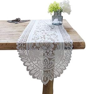 Tinsow 2 Pack Cotton Crochet Lace Rectangular Table Runner Dresser Scarf Doilies (White Without Tassels)