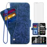 Asuwish Compatible with LG Stylo 2 2+/Stylus 2 Plus/Stylo2 V 2V Verizon Wallet Case Tempered Glass Screen Protector Card Holder Stand Cell Leather Flip Phone Cover for G LS775 VS835 Women Men Blue