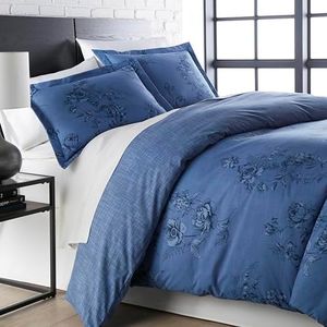 Southshore Fine Living, Inc. Oversized King Size Comforter Bedspread Set, Down Alternative Floral Comforter with Matching Shams, Reversible Bedding Sets, Fits California/King Bed, Blue & White