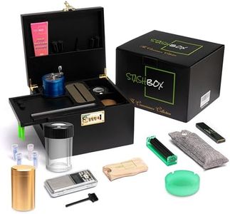 Smell Proof Stash Box with Rolling Tray, Built-In Combo Lock & 21 Cool Accessories - Complete Stash Kit, Rolling Box - Smell Proof Box with Lock, Stash Containers, Grinder, Scale, Dugout, & Lots More