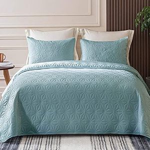 BSB HOME® 100% Cotton Ultrasonic 280 Tc Solid King Size Quilted Bed Cover/Bedsheet with 2 Pillow Covers, (Luxurious, Light Blue, 90X100 Inches, 254X228 Cm)