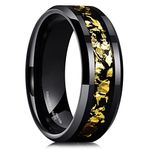 King Will NATURE Mens 8mm Black Tungsten Carbide Wedding Ring Black and Gold Foils Inlay Beveled Edge Polished Finish Wedding Band 12