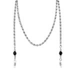 1928 Jewelry Silver Tone Scroll Chain & Black Bead Eyeglass Holder Pendant Necklace 30 Inches