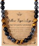 Jovivi Mens Healing Crystal Black Obsidian Tigers Eye Hematite Beaded Necklace Natural Stone Beads Necklace Triple Protection Jewelry Gifts for Men Stress Relief,Balance, Stone, No Gemstone