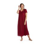 Miss Elaine Nightgown - Women's Long Tricot Nightgown, Short Flutter Sleeves, Comfortable Lightweight Fabric, Sleepwear, Dark Cherry, 3X