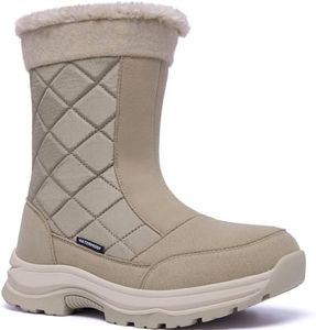 FRAN WILLLOR Women Winter Snow Boots Waterproof Insulated Zipper Slip On Non-Slip Boot with Comfortable Warm Fur Lined, Beige, 10