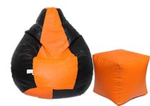 AUTARKY Super Leatherette Bean Bag Cover and Puffy Cover (Set of 2, Without Beans) (XXXL, Orange & Black)