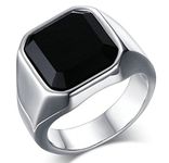 AmDxD Jewelry Stainless Steel Men's Silver Engagement Rings Black Square Agate,Simple Size N 1/2