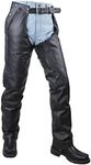 Dream Apparel Black Leather Motorcycle Riding Chaps for Men and Women W/Liner and Four Deep Pockets, Cowboy Biker Chaps Pants (Size M)