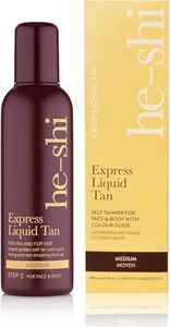 He-Shi Self Tan Express Instant Fake Tan Liquid – Bronze Natural Quick Dry Formula with Tropical Smell - Vegan & Cruelty Free - Medium Bronzing Glow (150ml)