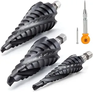 MulWark Four Spiral Flute Cobalt Step Drill Bit Set and Automatic Center Punch, Industrial Grade Aluminium Titanium Nitride Coated Step Bit, Hex Shank Unibit Step Bits for Metal, Stainless Steel