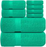 Infinitee Xclusives Premium Green Bath Towels Set - [Pack of 8] 100% Cotton Highly Absorbent 2 Bath Towels, 2 Hand Towels and 4 Washcloths - Luxury Hotel & Spa Quality Bath Towels for Bathroom