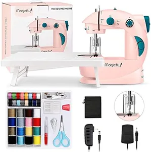 Magicfly Mini Sewing Machine for Beginner, Dual Speed Portable Children Sewing Machine with Extension Table, Light, Sewing Kit for Kids, Girl, Household, Travel, Pink