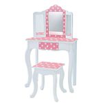 Fantasy Fields Gisele Girls Dressing Table with Mirror and Stool, Kids Vanity Table, Kids Makeup Table, Age 3 Years+, Tri-Fold Mirror, Pink Polka Dot Print