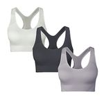 SEGRILA Women’s Sports Bra Padded Racerback Workout Yoga Bras with Mesh Straps,Black+White+Grey,XL