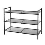 SONGMICS 3-Tier Shoe Rack, Stackable Shoe Organiser, 9-12 Pairs of Shoes, Metal Shoe Rack Storage, for Entryway, Living Room, Bathroom, Black LMR17BK