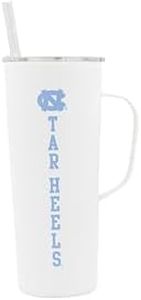 Decorvo NCAA 20 oz. Stainless Steel Tumbler with Handle - Officially Licensed Double Walled Insulated Roadie with Slide Lid and Straw (North Carolina - White)