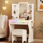 Vanity Desk with LED Lights Mirror 