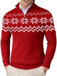 COOFANDY Men's Christmas Sweater Slim Fit Quarter Zip Up Mock Neck Polo Sweater Casual Long Sleeve Sweater Pullover Sweatshirts Red,Small