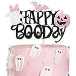 SYKYCTCY 1 Pack Happy Boo Day Cake Topper Boo Ghost Pumpkin Bats Halloween Birthday Cake Pick Baby Shower Kids Birthday Happy Halloween Party Cupcake Decoration Supplies Pink