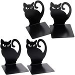 HZSOOCH 2 Pairs Bookends Heavy Duty, Decorative Metal Book End Holder, Book Ends for Shelves, Anti Slip Book Stopper for for Home Office Library School (Black, Black Cat Style)