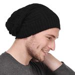 CRUMPLED Beanie Cap for Men and Women Woolen Knitted Long Beanie Cap Inside Fur, Freesize (Black)