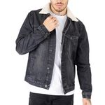 NOROZE Mens Denim Jacket with Detachable Sherpa Collar Classic Fur Jean Trucker Coat (XL, Black)