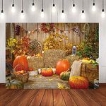 Fall Pumpkin Photography Backdrop Autumn Barn Harvest Background Haystack Decoration Banner Rustic Wood Wall Birthday Party Photo Booth (8x6FT)