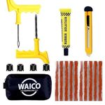 WAICO 6 in 1 Universal Tubeless Tyre Puncture Kit | with Tools, Tyre Valve, Knife, Puncture Strips, etc. | Emergency Flat Tire Repair Tool Set for Car, Bike, SUV, & Motorcycle.